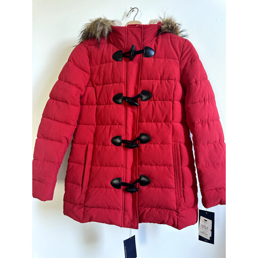 Tommy Hilfiger Women's Faux Fur Trim Toggle Jacket coat Size XS $425 in red